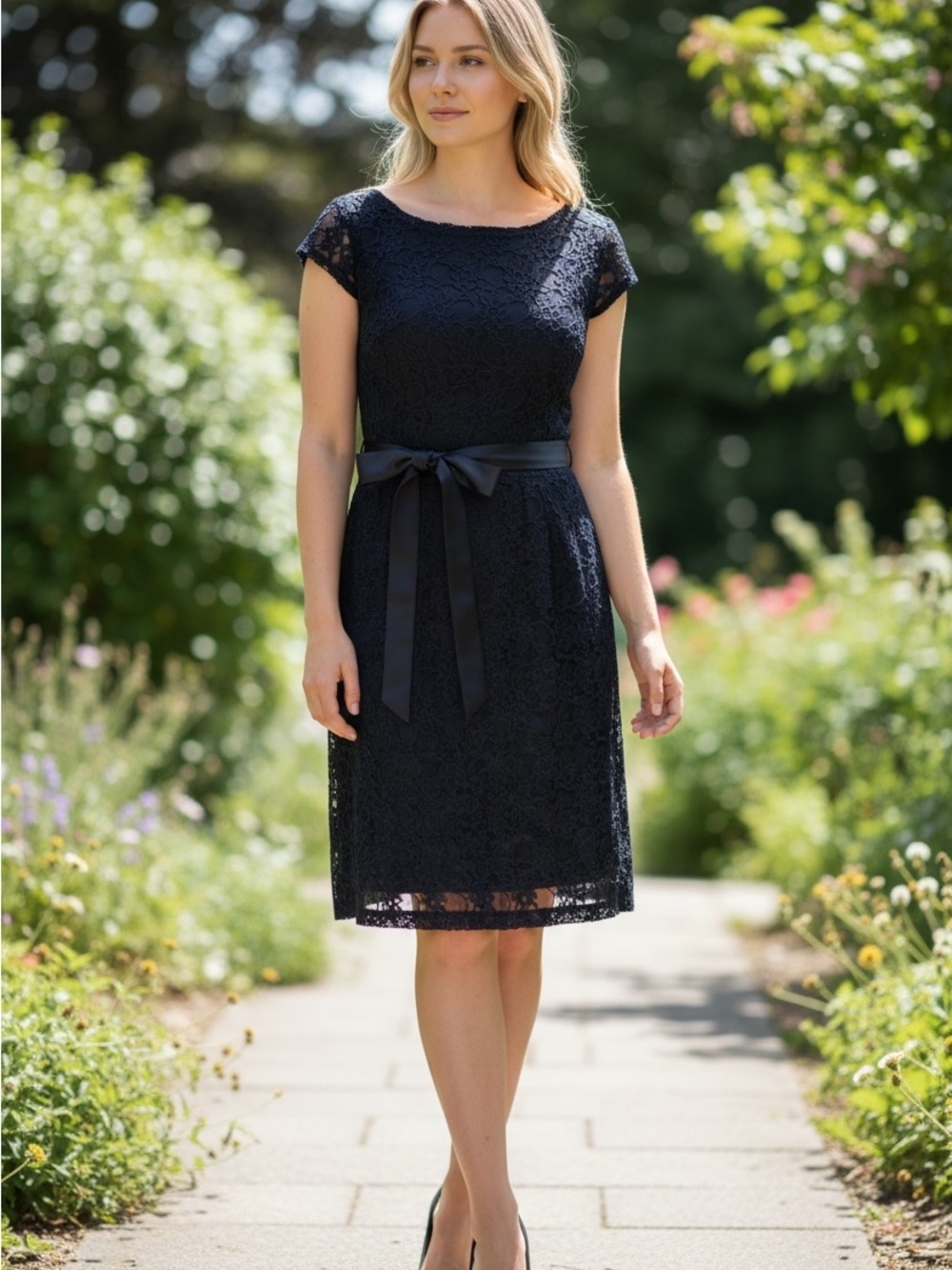 KennEDY BLUE Navy Lace Dress – Elegant Open Back Formal